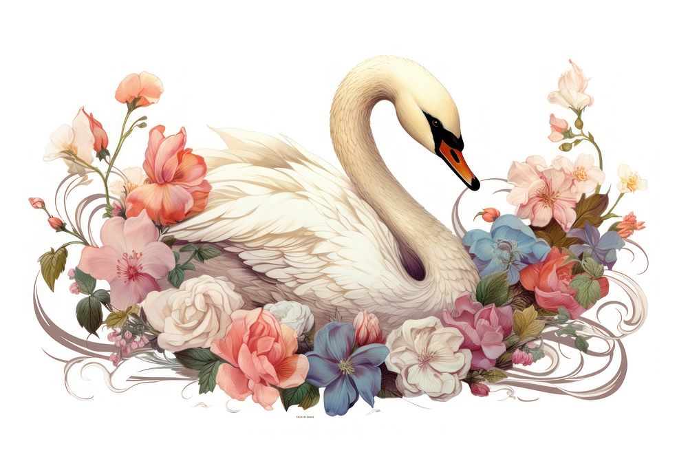 Swan flower animal plant. AI generated Image by rawpixel.
