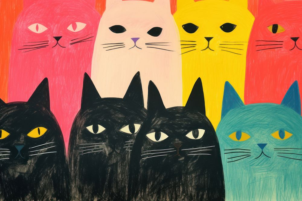 Group of cats art painting animal. AI generated Image by rawpixel.