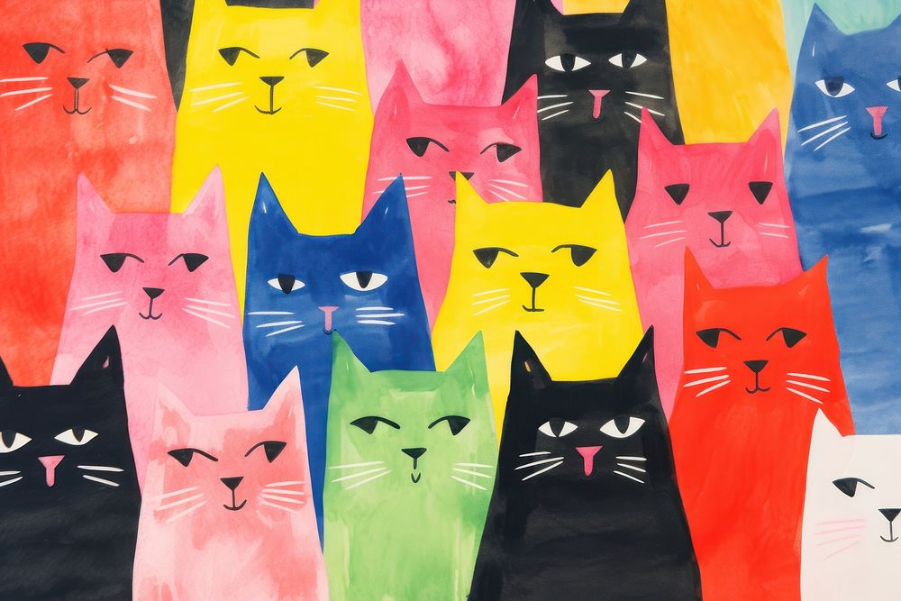 Group of cats art backgrounds mammal. AI generated Image by rawpixel.