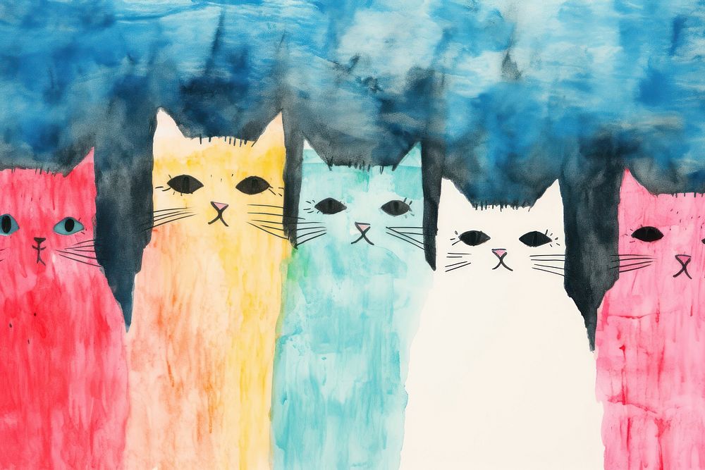 Group of cats art painting representation. AI generated Image by rawpixel.