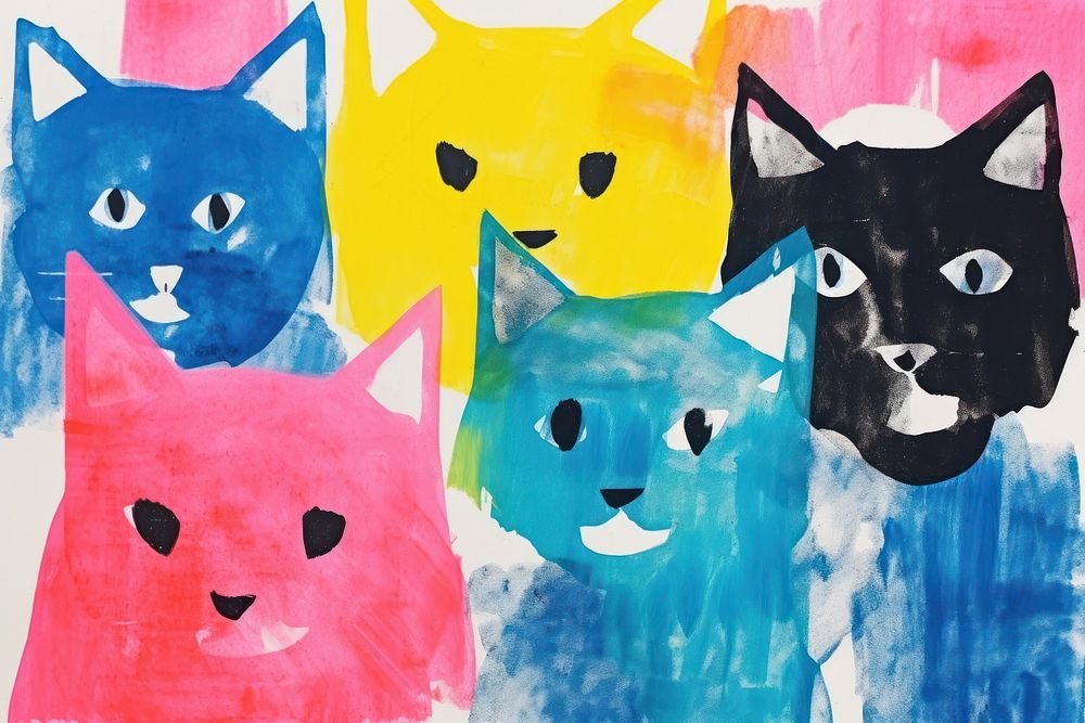 Group of cats art painting mammal. AI generated Image by rawpixel.
