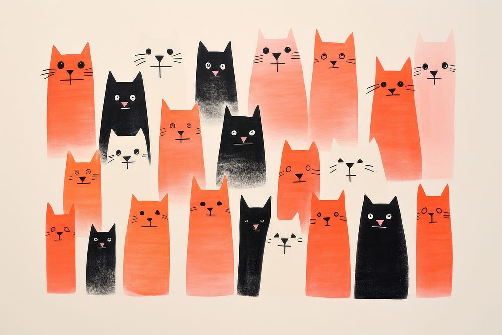 Group of full body cats art mammal animal. AI generated Image by rawpixel.