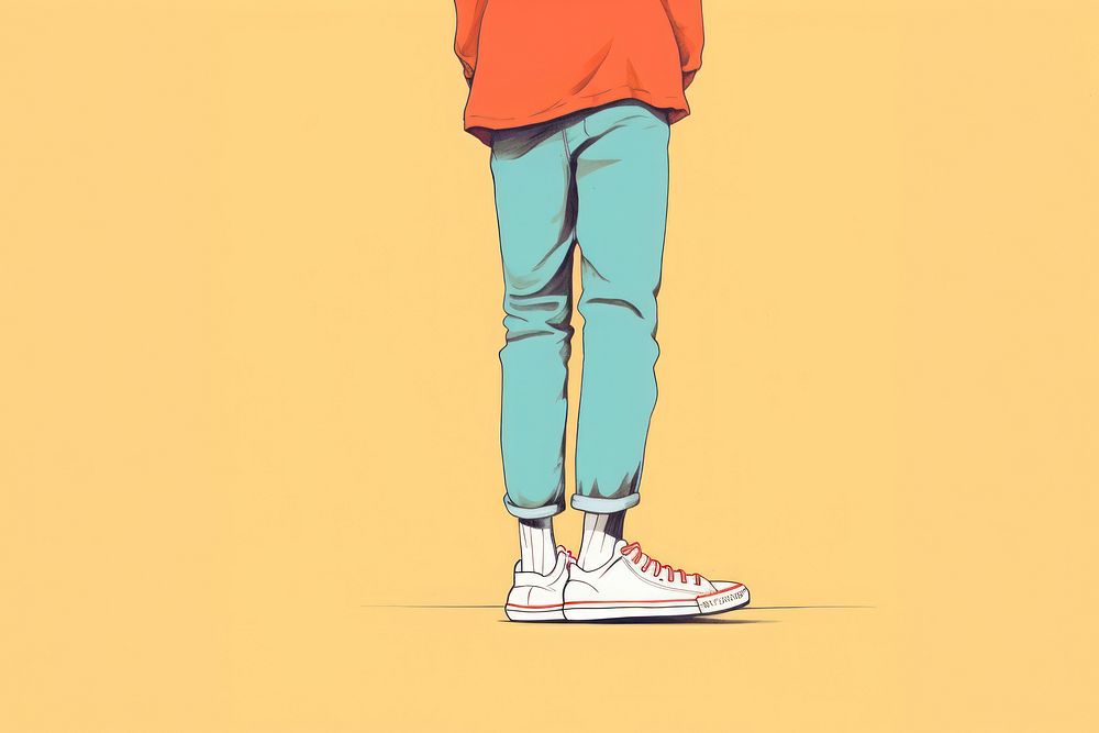 Hipster walking full body footwear drawing shoe. AI generated Image by rawpixel.