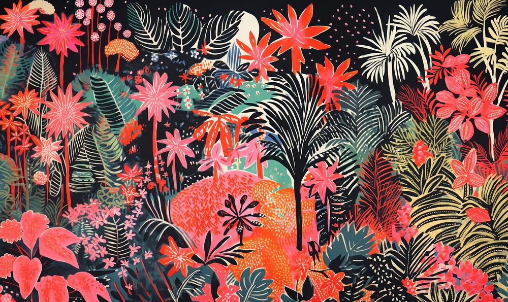 Tropical party tapestry painting pattern. AI generated Image by rawpixel.