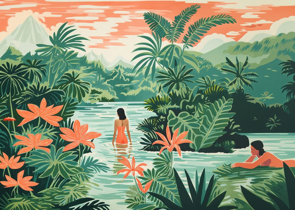 Tropical spa nature outdoors painting. 