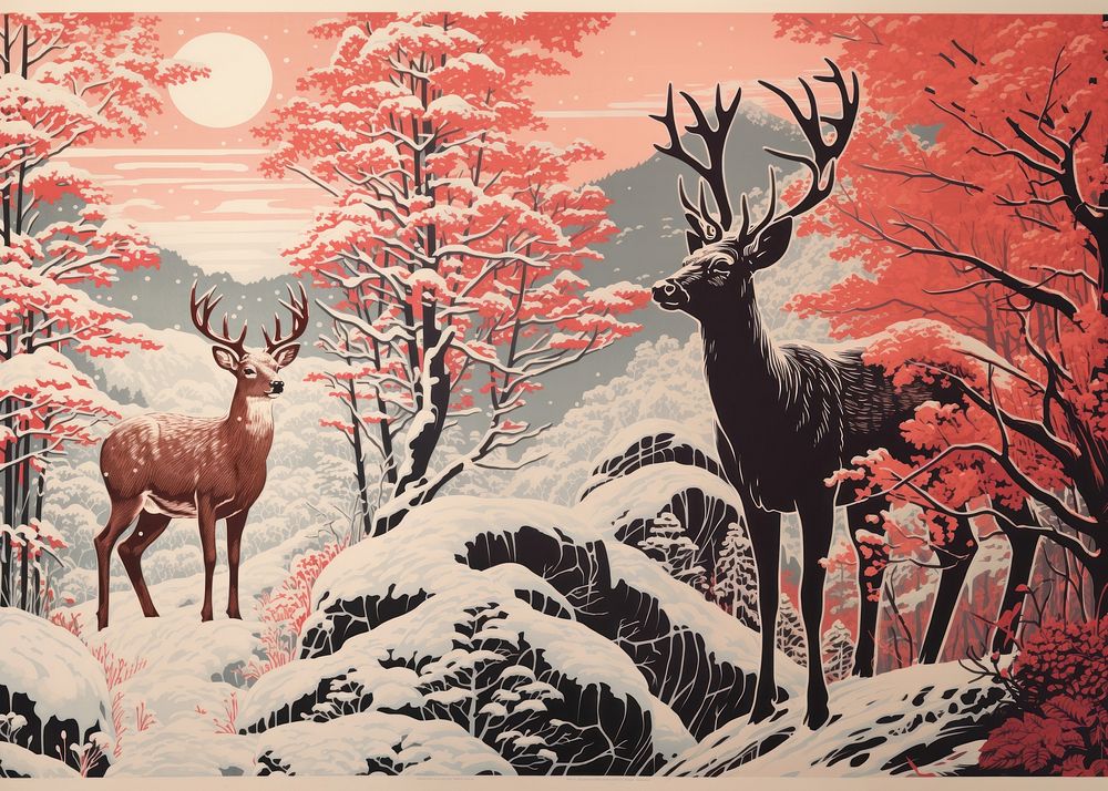Winter deer drawing nature mammal. 