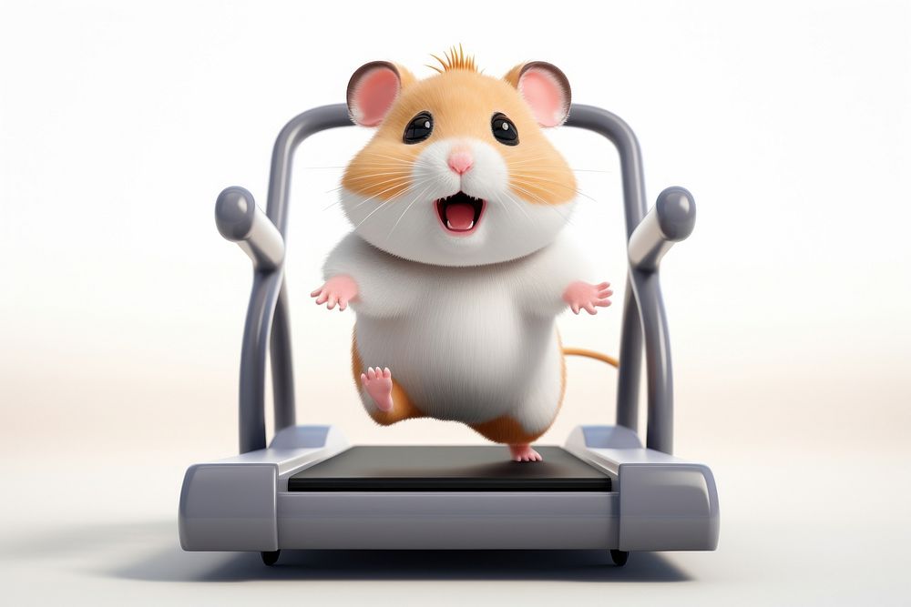 On treadmill hamster cartoon mammal. 