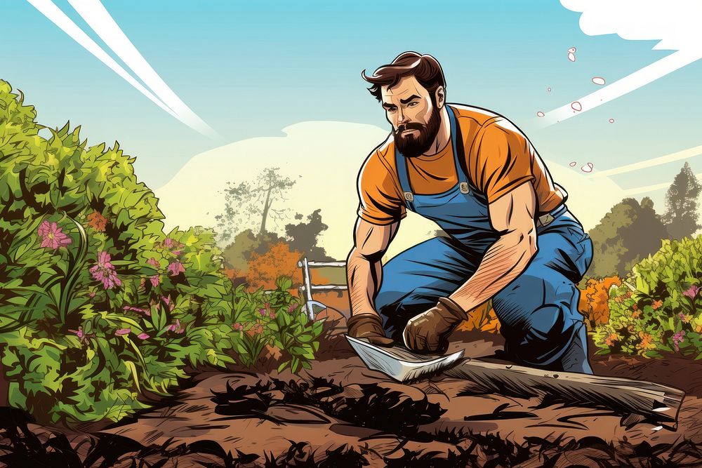 Gardening outdoors comics plant. AI generated Image by rawpixel.