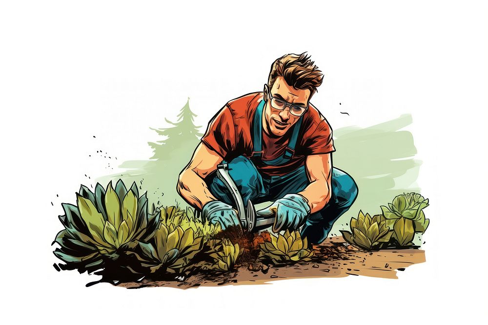 Gardening outdoors comics adult. AI generated Image by rawpixel.