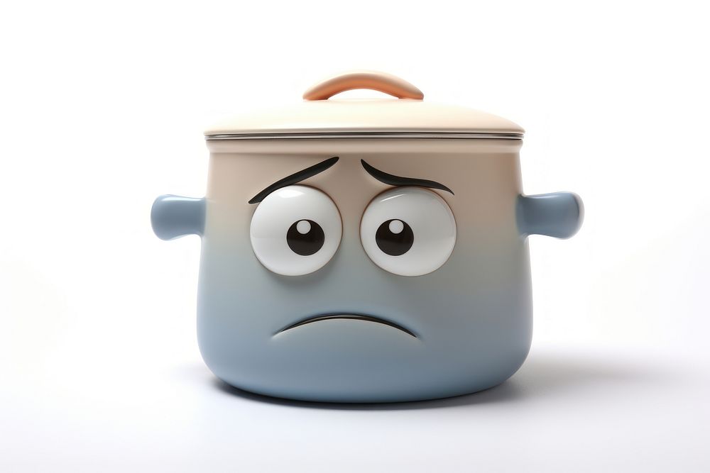 Cooking pot cartoon white background anthropomorphic. AI generated Image by rawpixel.