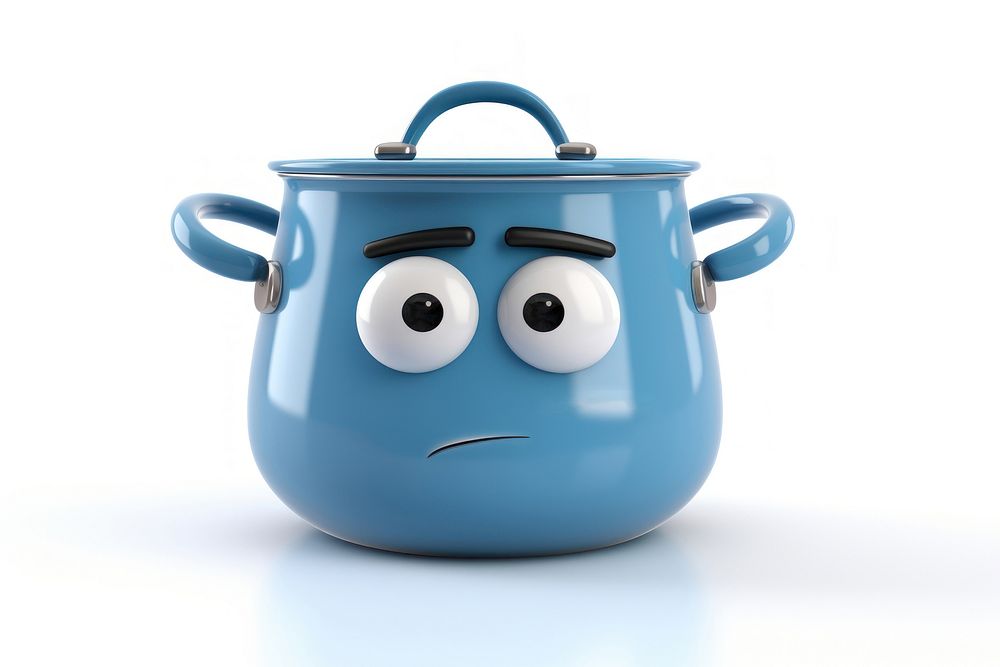 Cooking pot cartoon face white background. AI generated Image by rawpixel.