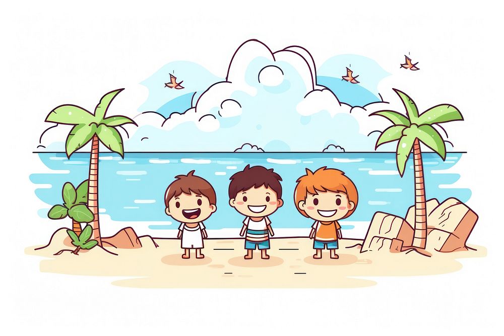 Beach cartoon outdoors child. AI generated Image by rawpixel.