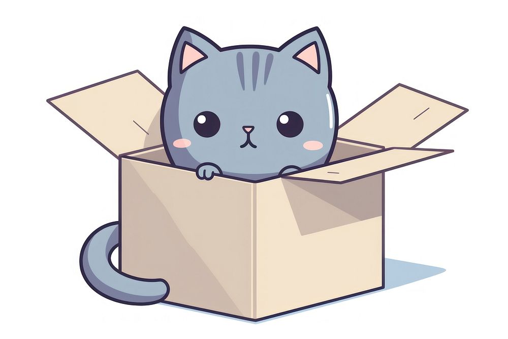 Grey cat box cardboard cartoon. AI generated Image by rawpixel.