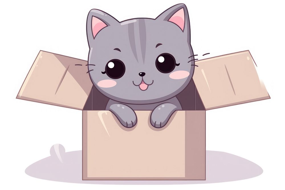 Grey cat box cardboard cartoon. AI generated Image by rawpixel.