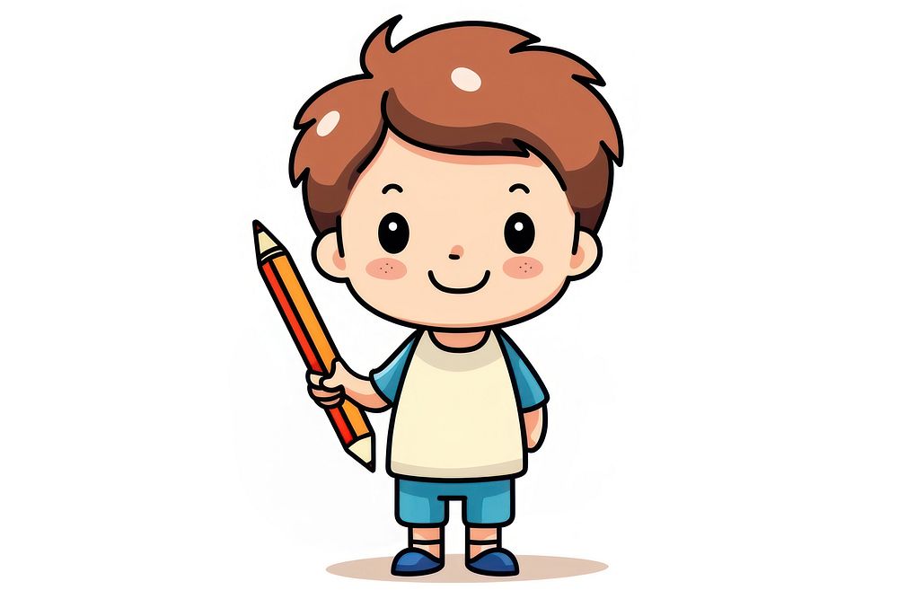 Kid holding a crayon cartoon child cute. AI generated Image by rawpixel.