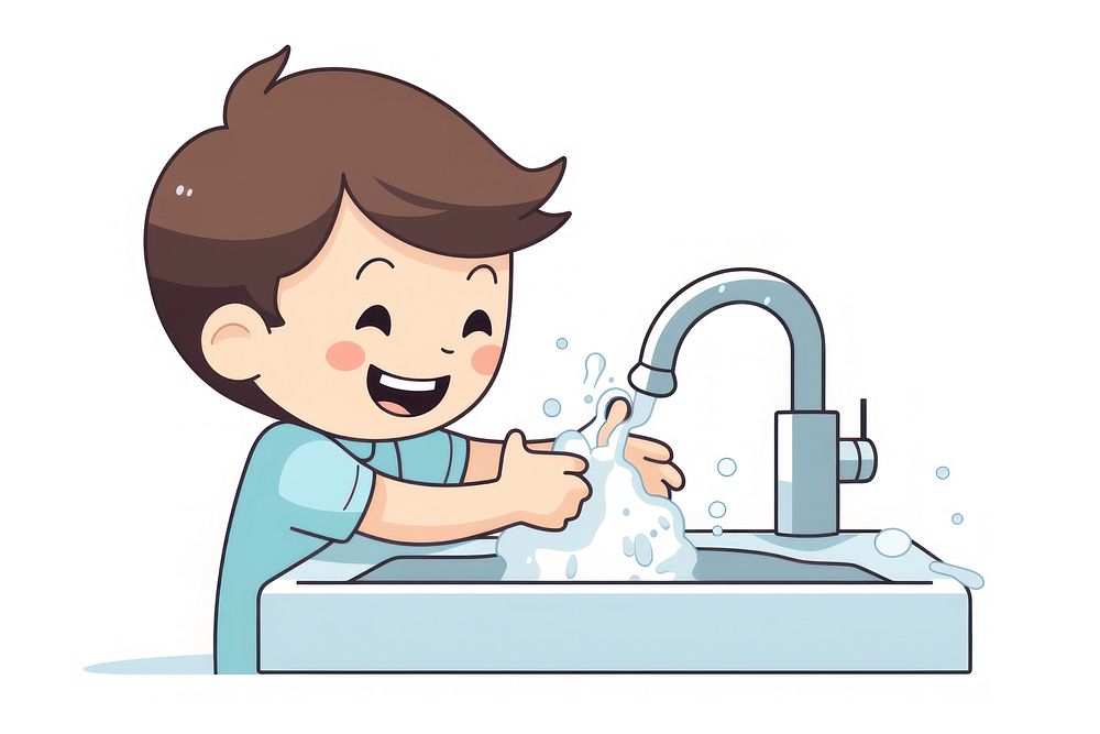 Kid washing hands fountain cartoon child. AI generated Image by rawpixel.