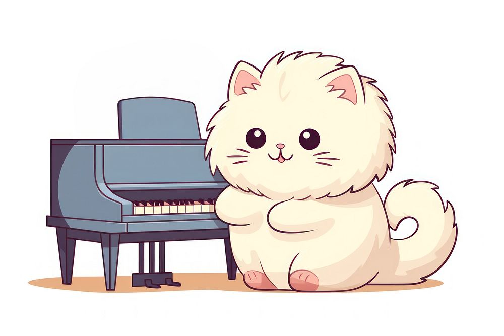 Persian cat playing piano keyboard cartoon cute. AI generated Image by rawpixel.
