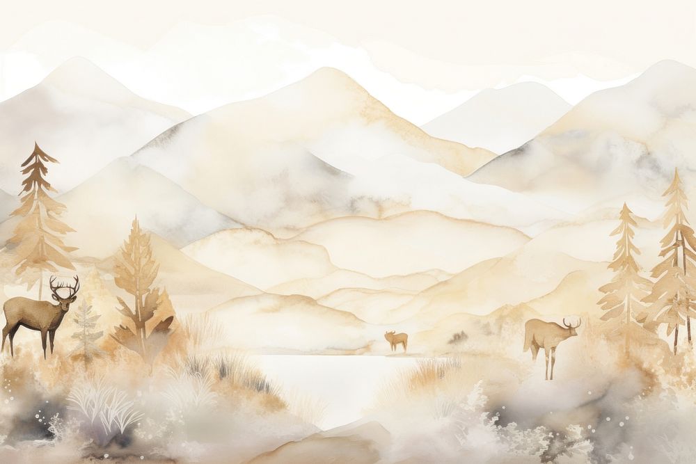 Cute animals watercolor background mountain outdoors painting. AI generated Image by rawpixel.