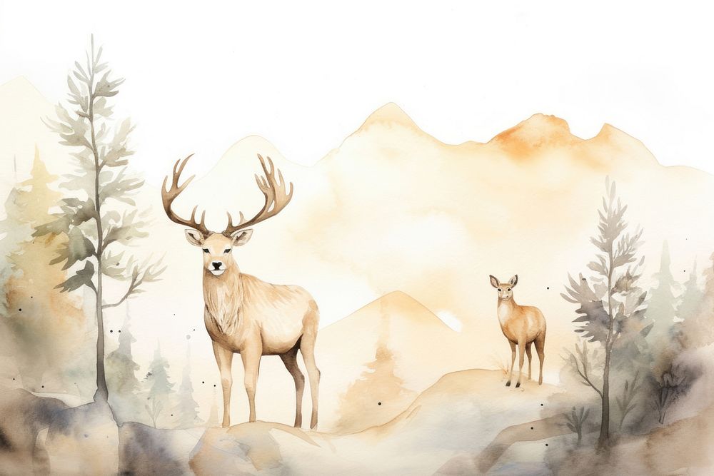 Cute animals watercolor background wildlife painting mammal. AI generated Image by rawpixel.