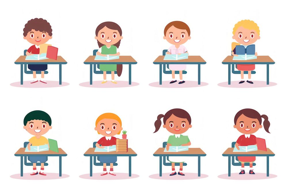 Little school children learning furniture cartoon table. AI generated Image by rawpixel.