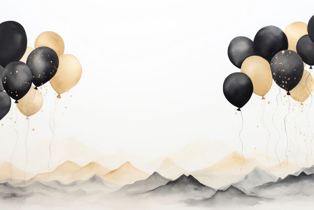 Black balloons watercolor background celebration anniversary helium. AI generated Image by rawpixel.