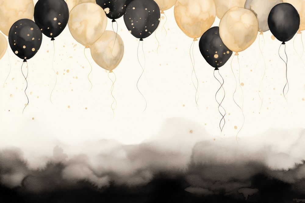 Black balloons watercolor background backgrounds celebration outdoors. AI generated Image by rawpixel.