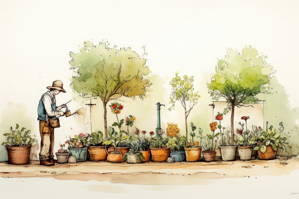 Gardening outdoors cartoon nature. AI generated Image by rawpixel.