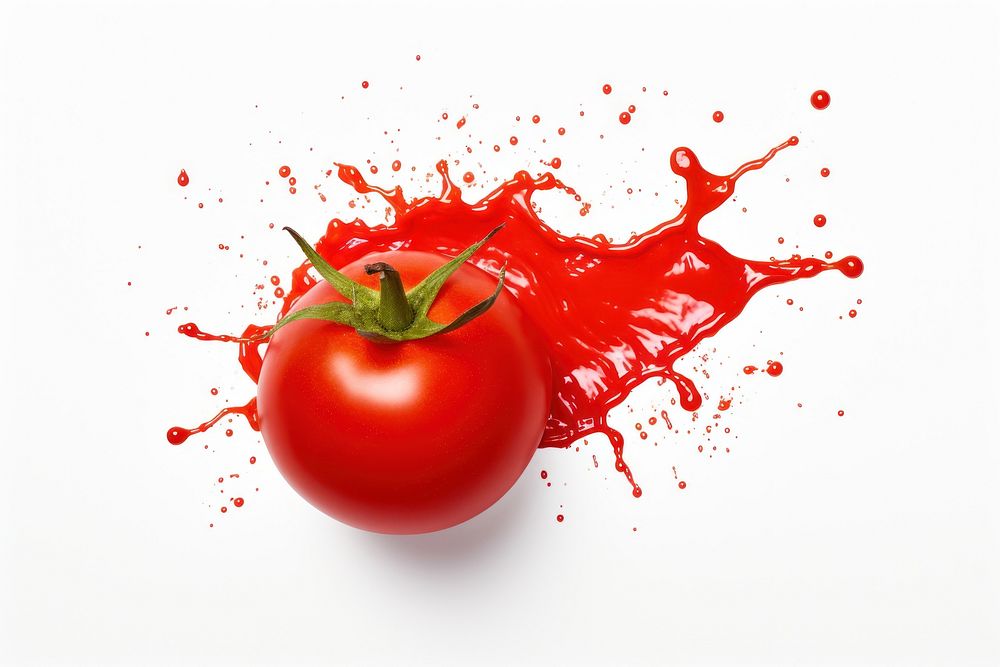 Tomato on ketchup splash vegetable food white background. AI generated Image by rawpixel.