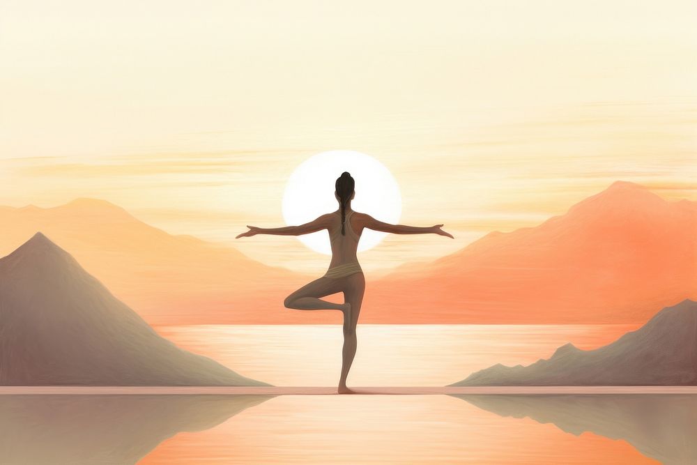 A woman doing yoga spirituality silhouette sports. AI generated Image by rawpixel.