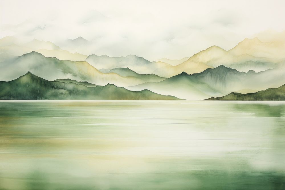 Lake and mountain painting nature landscape. AI generated Image by rawpixel.