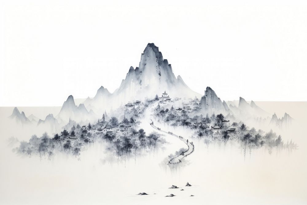 Traditional chinese ink painting mountain landscape nature. AI generated Image by rawpixel.