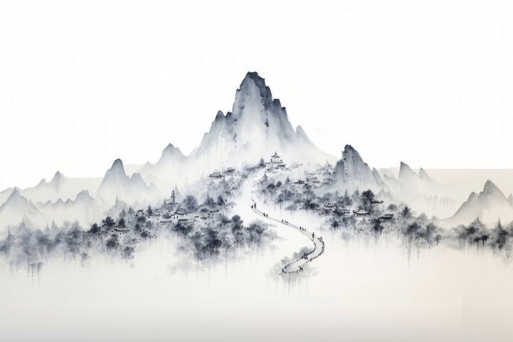 Traditional chinese ink painting mountain landscape nature. AI generated Image by rawpixel.