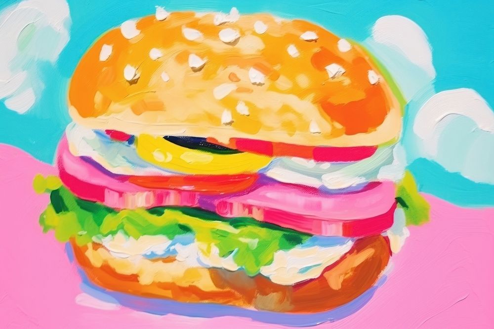 Burger painting cartoon food. AI generated Image by rawpixel.