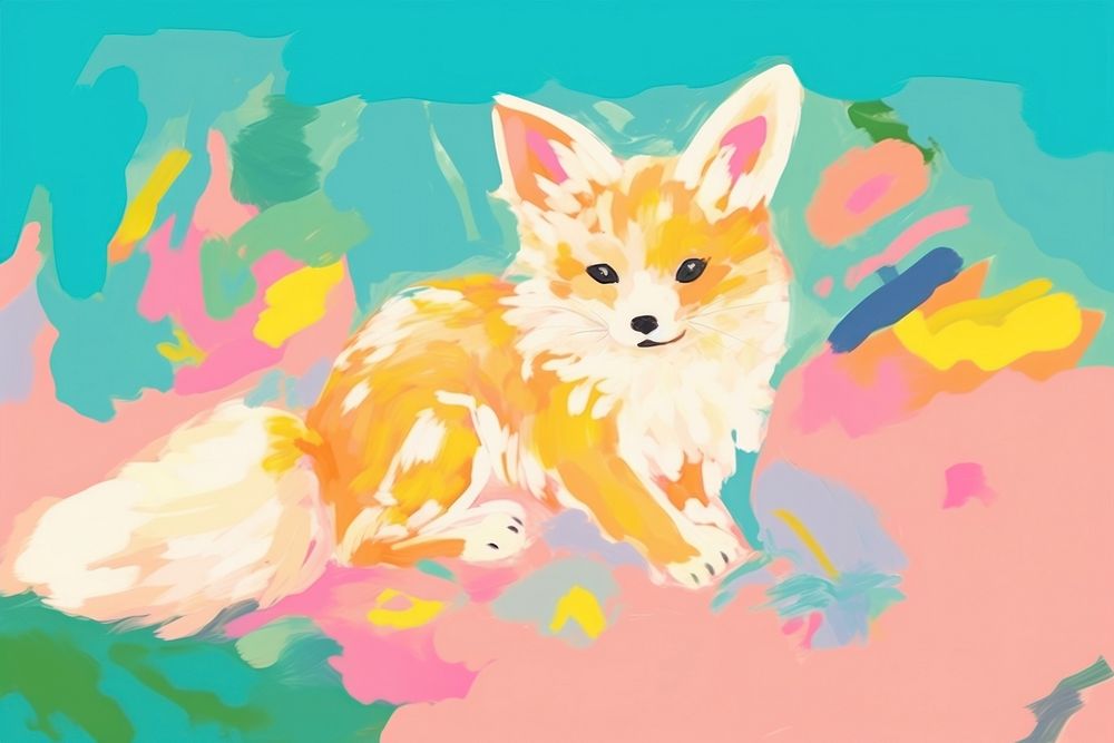 Fox abstract painting cartoon. AI generated Image by rawpixel.