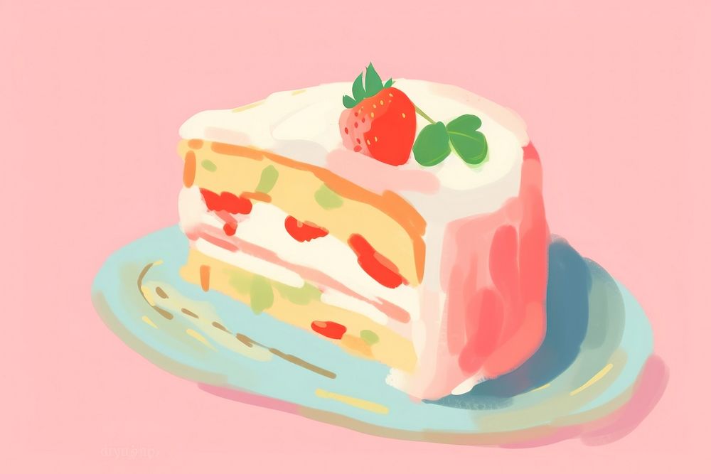 Cake strawberry dessert cartoon. AI generated Image by rawpixel.