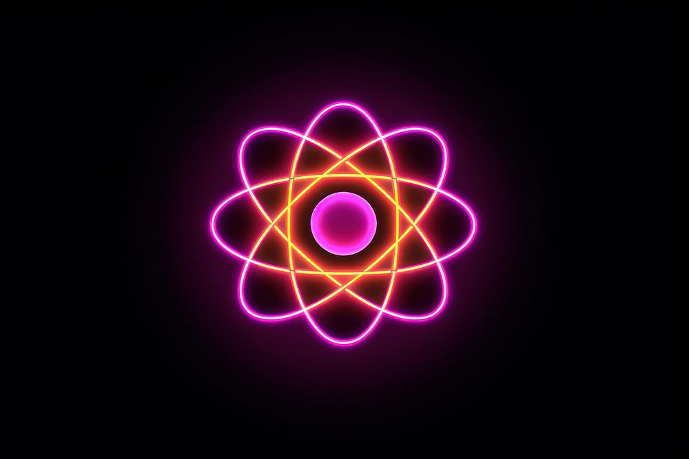 Atom icon neon purple light. AI generated Image by rawpixel.