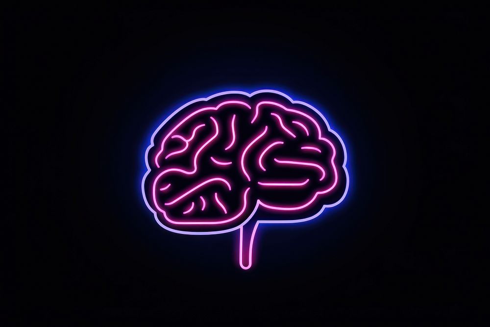 Brain icon line neon illuminated. AI generated Image by rawpixel.