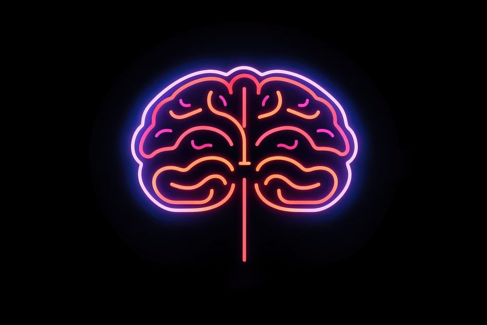 Brain icon neon illuminated tomography. AI generated Image by rawpixel.