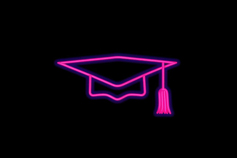 Graduation cap icon neon light line. AI generated Image by rawpixel.