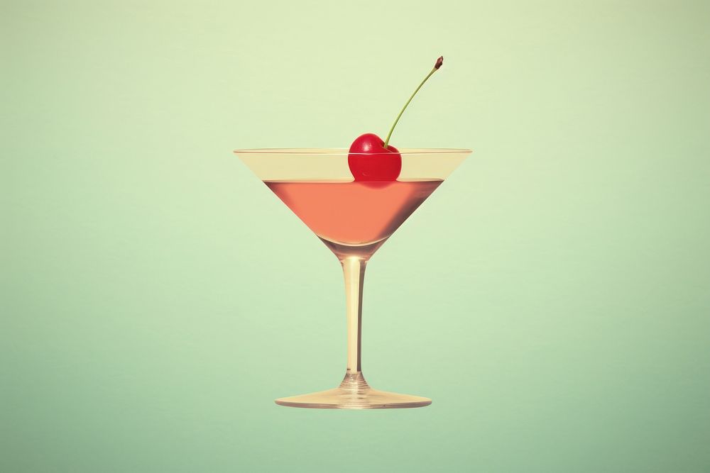 Cocktail with cherry decorate martini drink fruit. AI generated Image by rawpixel.