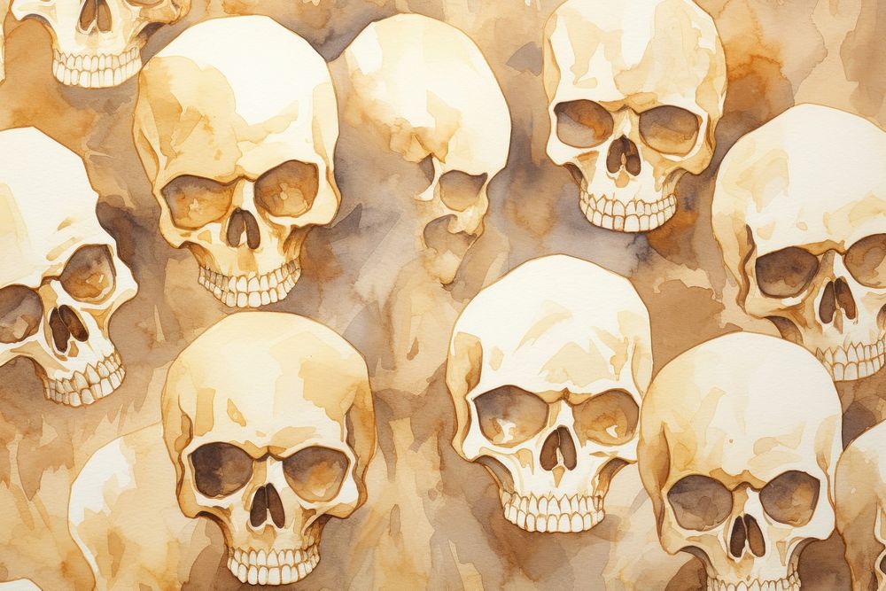 Skulls watercolor background backgrounds anthropology history. AI generated Image by rawpixel.