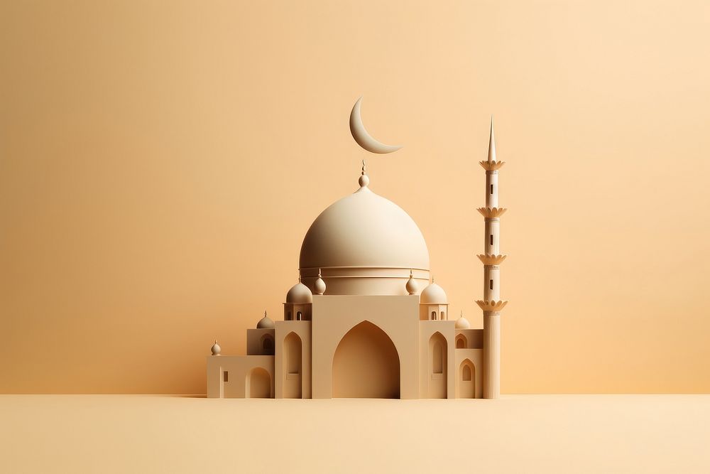 Crescent moon with a mosque architecture building outdoors. AI generated Image by rawpixel.