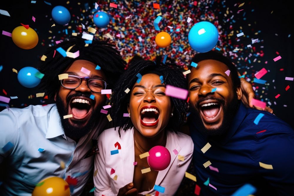 African people laughing birthday balloon. AI generated Image by rawpixel.