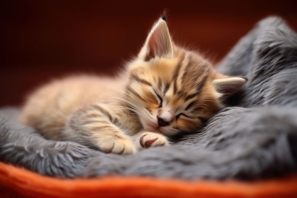 A baby kitten sleeping mammal animal pet. AI generated Image by rawpixel.