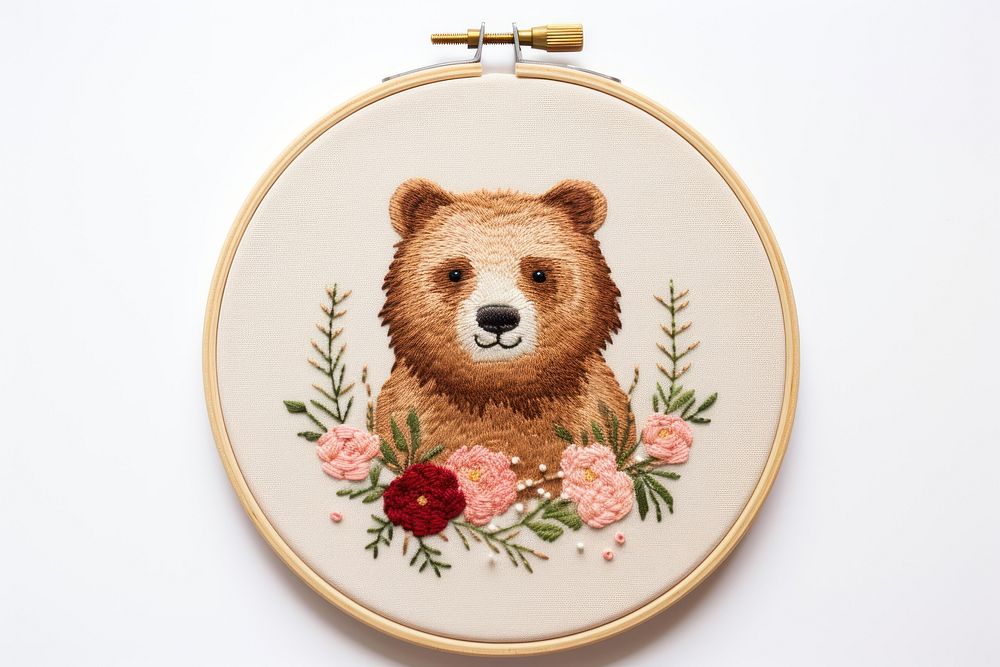 Bear embroidery pattern textile cute. AI generated Image by rawpixel.