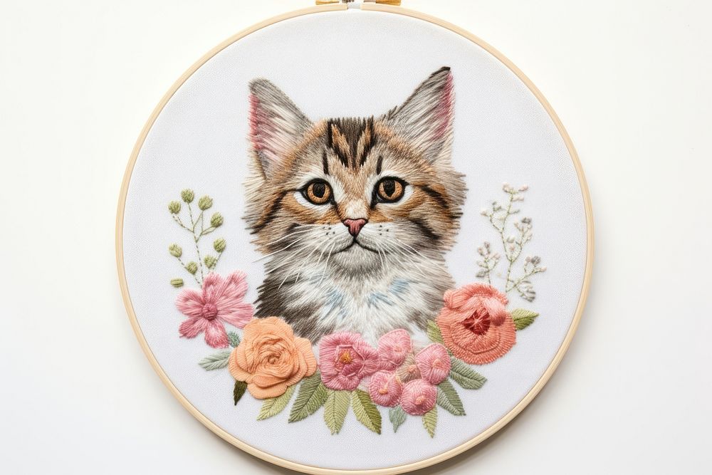 Cat embroidery pattern mammal animal. AI generated Image by rawpixel.