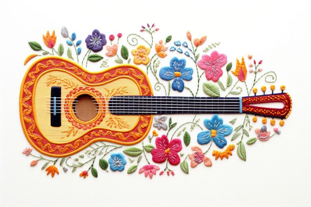 Guitar embroidery pattern guitar art. AI generated Image by rawpixel.