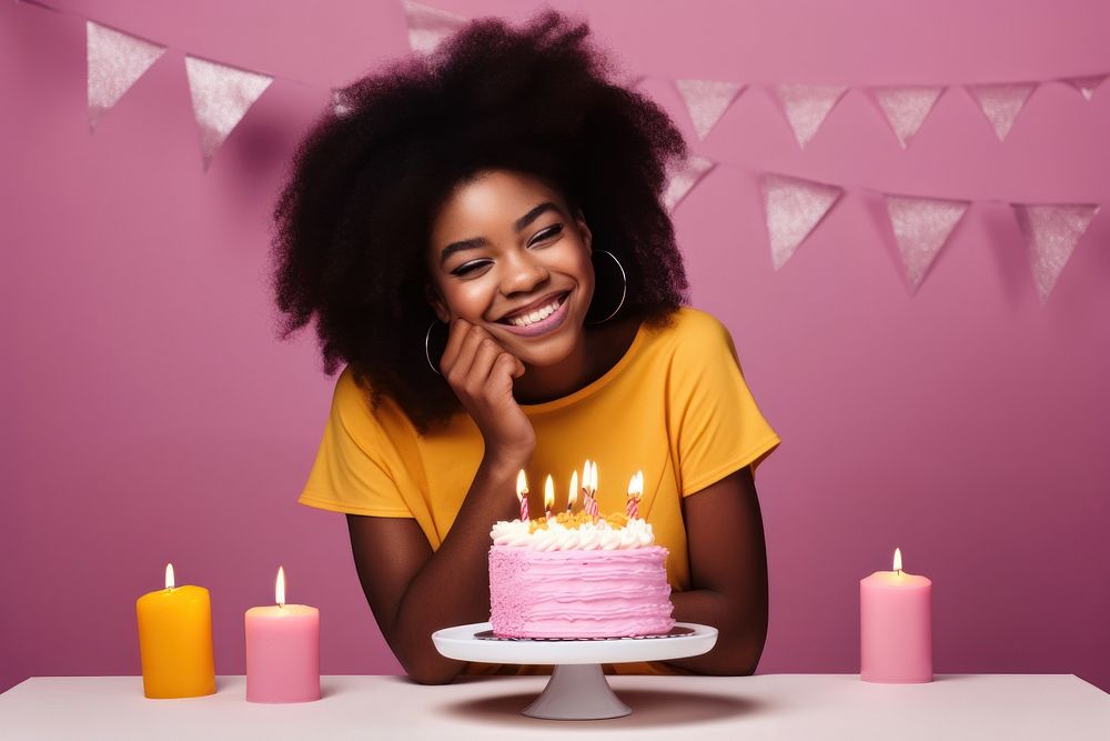African American a gril teenage smile party cake. AI generated Image by rawpixel.