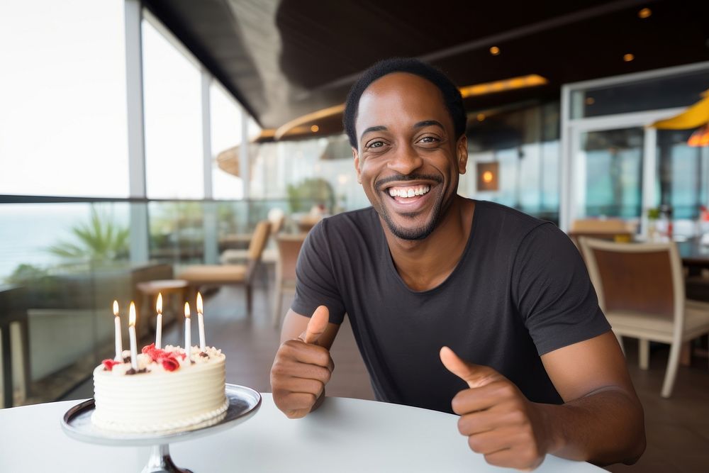 African American gorgeous a man cake restaurant birthday. AI generated Image by rawpixel.