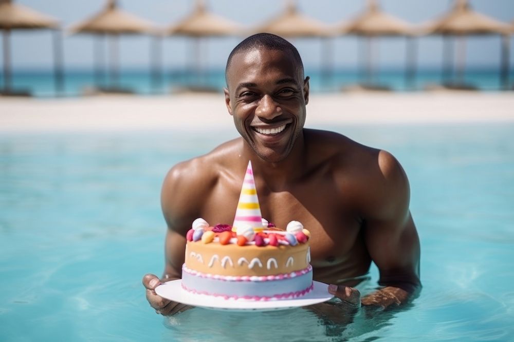 African American gorgeous a man smile party cake. AI generated Image by rawpixel.